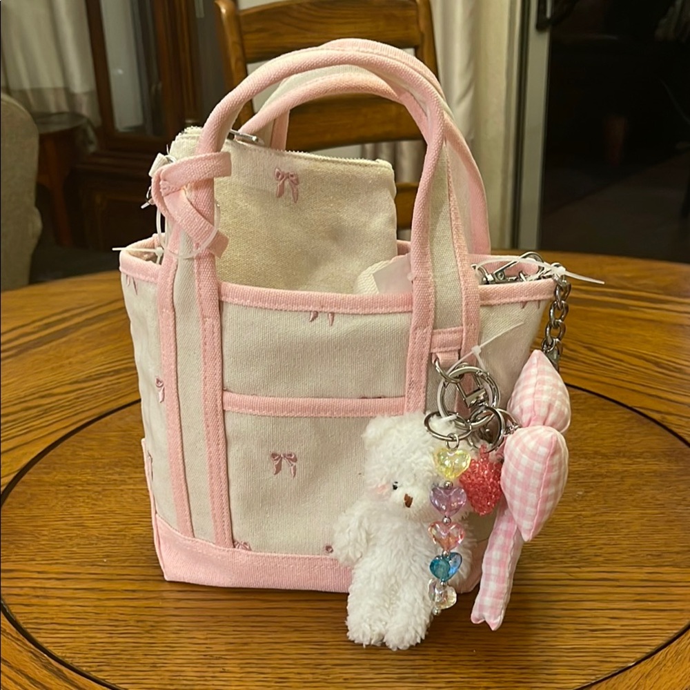 COPY - Madden Girl Pink and White Mini Tote with Bow and Charms